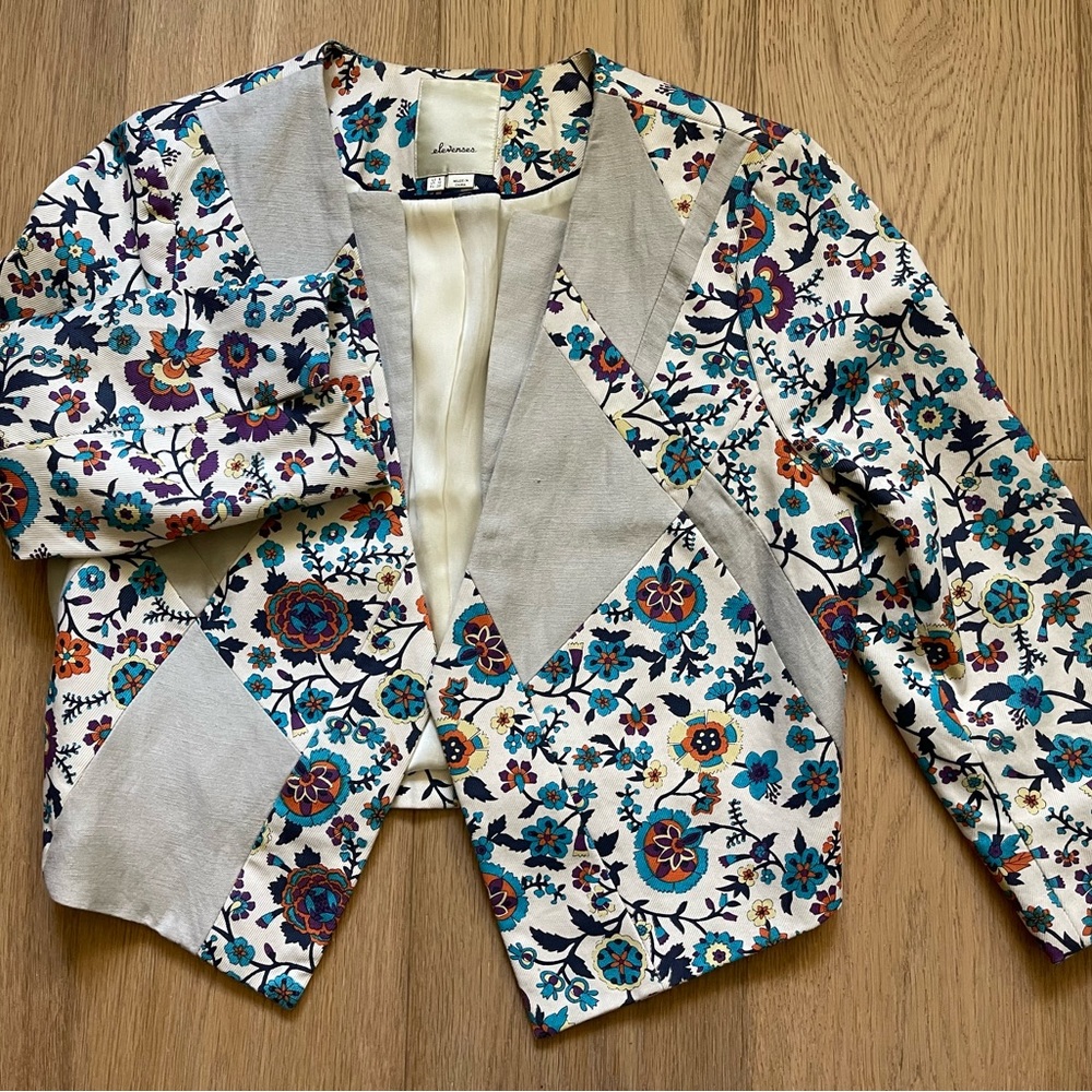 Elevenses Floral Blazer Womens Size US 6 Asymmetric Top Open Crop Jacket Blouse
